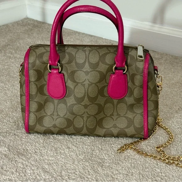 Coach Signature Bennett Brown and Pink Mini Satchel - Picture 6 of 16